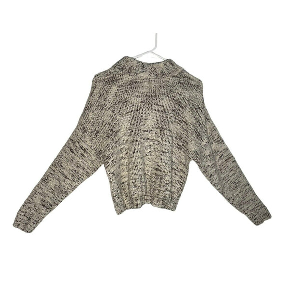 Pink Rose Mock Neck Crop Sweater Size Small Boxy Fit Heather Gray Long Sleeves - Picture 1 of 8